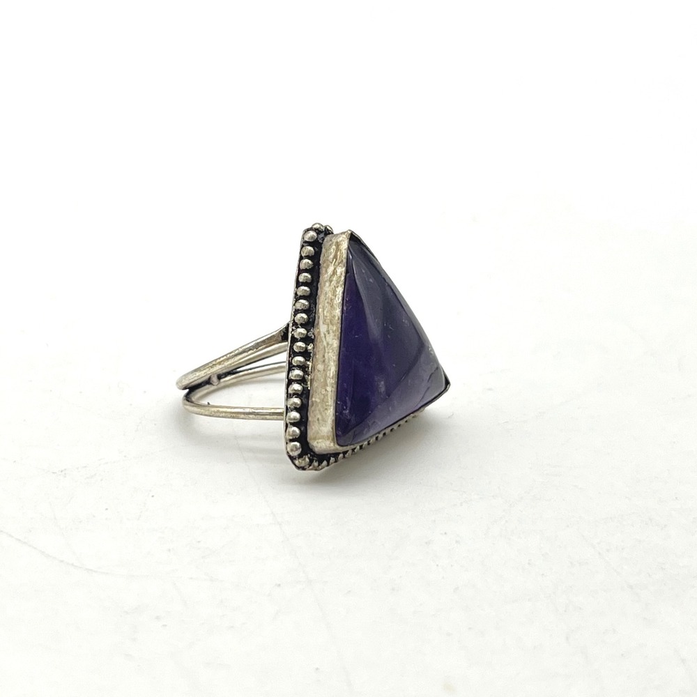 Vintage Sterling Silver 925 Triangle Amethyst Statement Ring Size 9